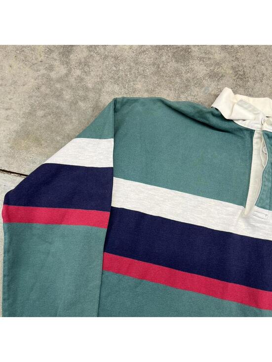 vintage l.l. bean green white navy and red made in usa rugby polo shirt large - Picture 2 of 5